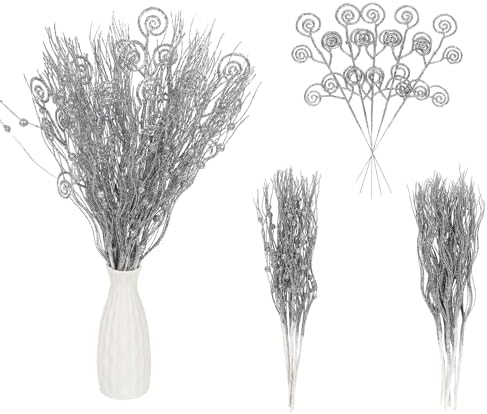 20PCS Silver Glitter Christmas Decor Sticks