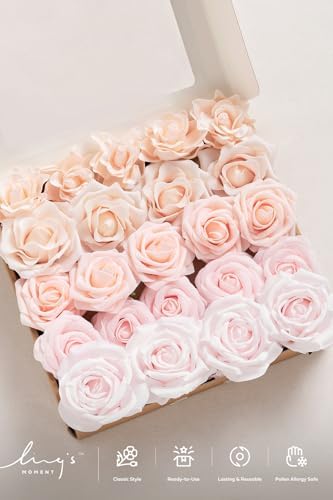 Lings Moment Artificial Flowers Fake Silk Roses Faux Foam Gardenia Combo 23pcs