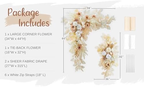 Wedding Arch Flowers with Drapes Kit - 4 Pack