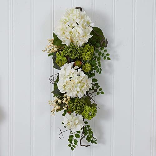 Nearly Natural 28in Hydrangea Teardrop White
