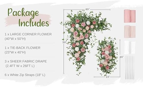 WEDFLOR Wedding Arch Flowers with Drapes Kit Pack of 5