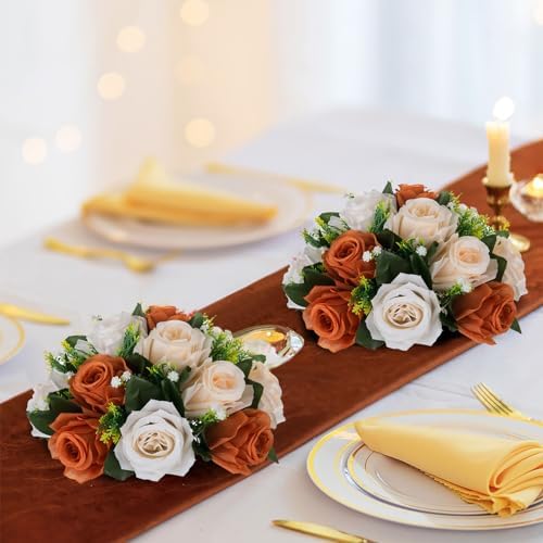 Blosmon Artificial Rose Kissing Balls 2 Pcs with Base for Wedding Centerpieces