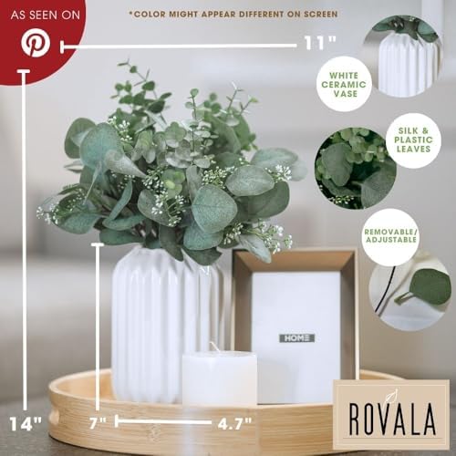 Realistic Fake Eucalyptus Plant with White Ceramic Vase