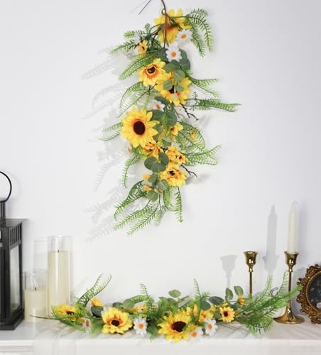 2PCS Artificial Sunflower Swags for Front Door