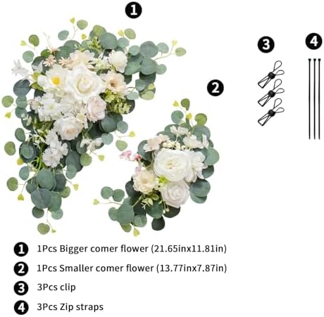 2pcs Champagne White Wedding Arch Flowers with Cable Ties