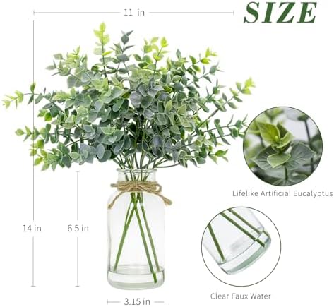 Lifelike Artificial Eucalyptus in Glass Vase with Faux Water