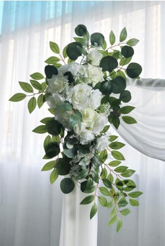 S_SSOY Artificial Wedding Arch Flowers 2 Pack White