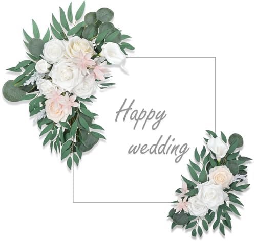 White Faux Wedding Flowers Arch Decor Sign