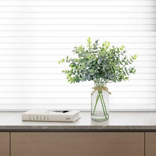 Lifelike Artificial Eucalyptus in Glass Vase with Faux Water