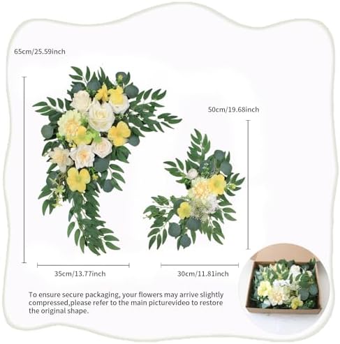 Pack of 2 Yellow Artificial Wedding Arch Flowers Reusable Decorations