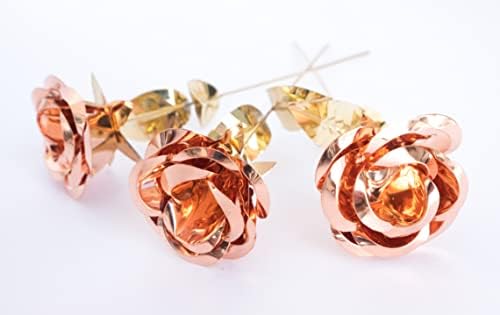 65 Inch Golden Metal Rose Sculpture - Hand Forged Copper Flower Gift