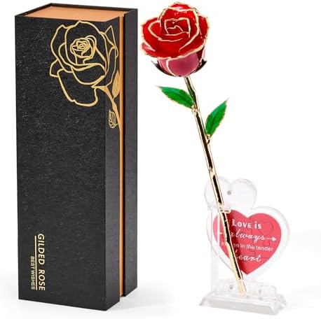 Mikasol Real 24K Gold Dipped Rose with Heart Puzzle Base