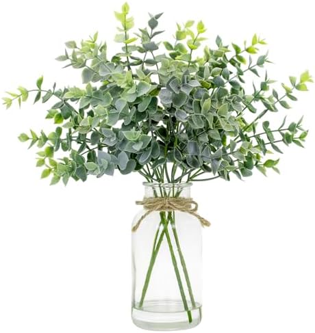 Lifelike Artificial Eucalyptus in Glass Vase with Faux Water