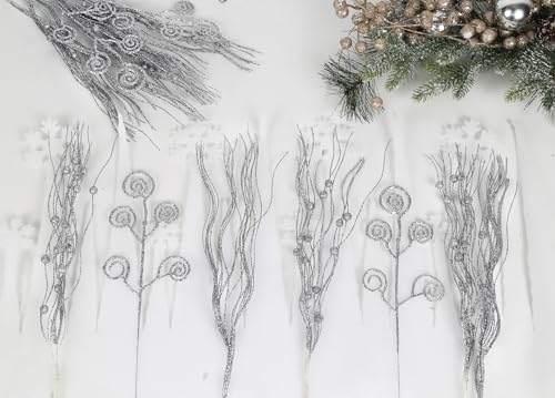 20PCS Silver Glitter Christmas Decor Sticks