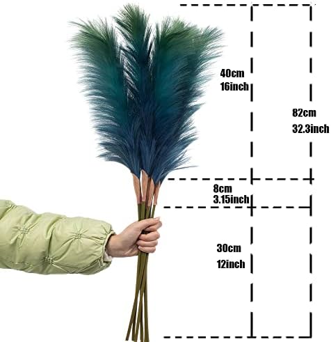 7Pcs Blue Artificial Pampas Grass Decor