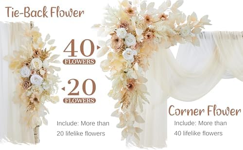 Wedding Arch Flowers with Drapes Kit - 4 Pack