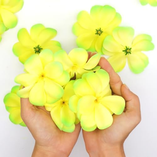 100 Pcs 28 Inch Hawaiian Plumeria Artificial Flower Heads Light Green