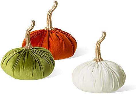 Glitzhome 3 Pack Velvet Pumpkins for Fall Decor