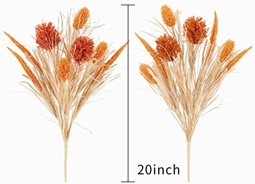 WESAIL Artificial Husk Thistle Bush Flowers - 2 Pack Orange