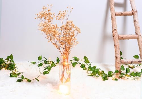 Dried Flowers Babys Breath Bouquet Glass Vase with Artificial Crystals
