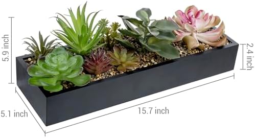 MyGift Artificial Succulent Arrangement in Black Rectangular Planter