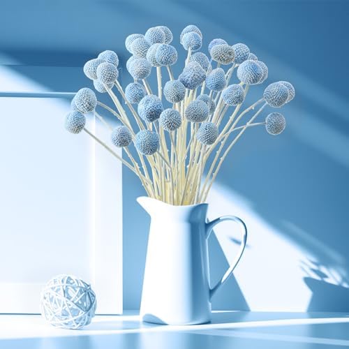 Janinka 40 Pcs Artificial Blue Billy Button Balls Flowers