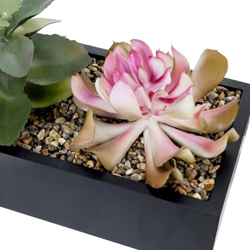 MyGift Artificial Succulent Arrangement in Black Rectangular Planter
