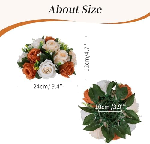 Blosmon Artificial Rose Kissing Balls 2 Pcs with Base for Wedding Centerpieces