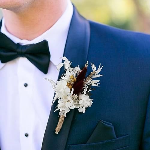 Rinlong 6Pcs Assorted Dried Flower Boutonniere for Men