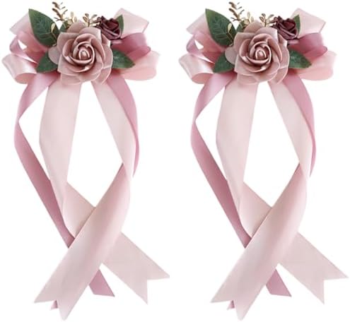 2 Packs Pink Artificial Flowers for Wedding Car Mirror