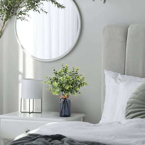 Leftover 8 Pcs Faux Eucalyptus Stems in Black Glass Vase