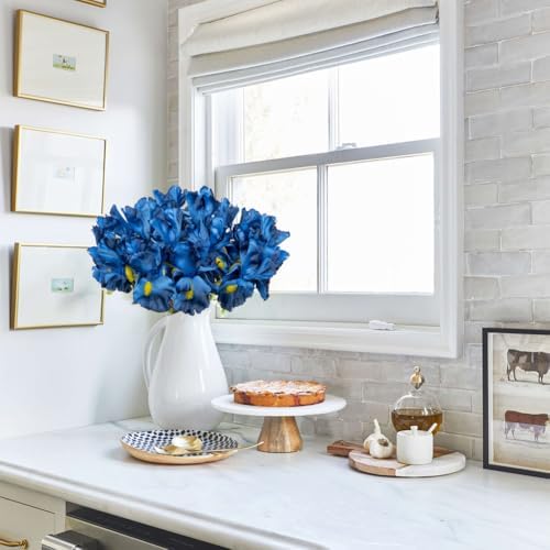 Hollyone Iris Artificial Flowers 15Pcs Blue 142 Inch Real Touch Bouquet