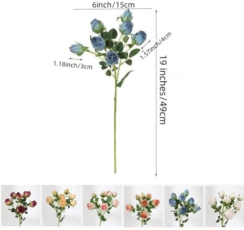 Urier 7 Heads Artificial Flowers Dried Roses Set 3Pcs Blue
