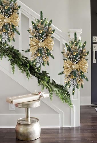 IPOPU Light Up Christmas Swag Wreath Gold
