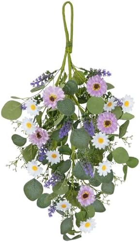 20 Inch Purple White Artificial Daisy Teardrop Swag