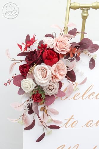 Odouzy Pack of 2 Reusable Red Artificial Wedding Arch Flowers