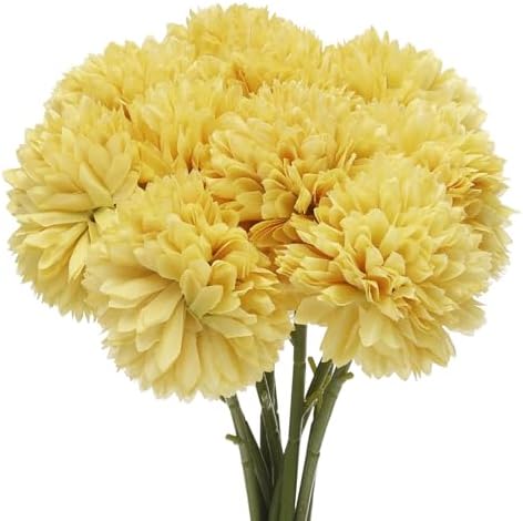 MECCANIXITY Artificial Flower Heads Yellow Silk Chrysanthemum Ball for Wedding Crafts