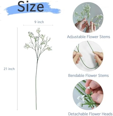 STSTECH Babys Breath Artificial Flowers 21 Inch Bouquet 12 pcs