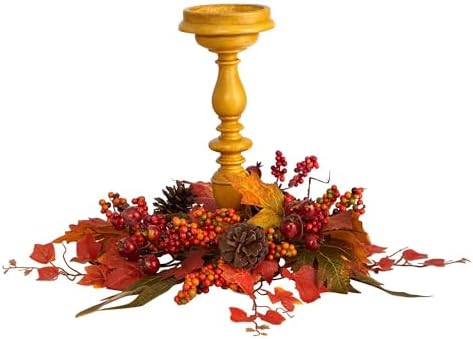 Nearly Natural 15in Harvest Fall Artificial Candelabrum Arrangement