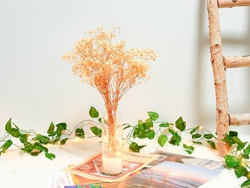 Dried Flowers Babys Breath Bouquet Glass Vase with Artificial Crystals