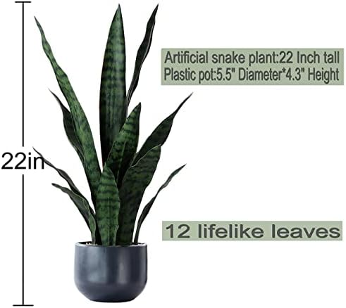 Beebel Artificial Sansevieria Snake Plant with Black Planter