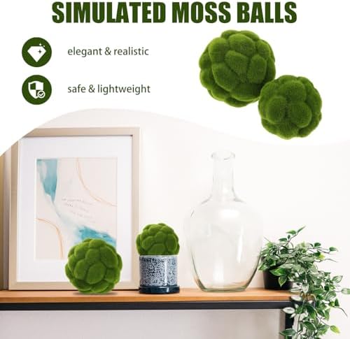 STOBAZA 4pcs Artificial Green Moss Balls for Decor