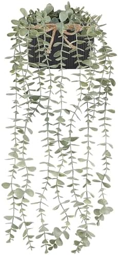 Mkono Fake Hanging Eucalyptus Plants in Galvanized Pots