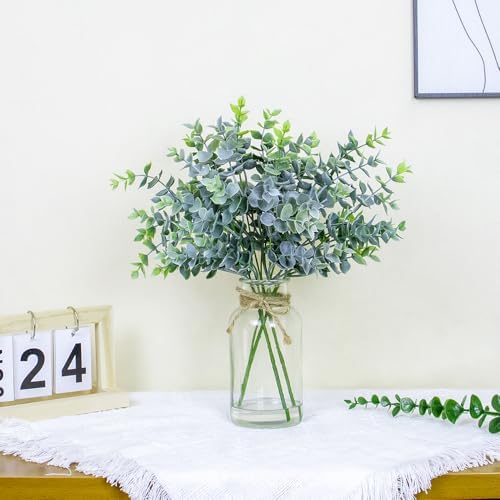 Lifelike Artificial Eucalyptus in Glass Vase with Faux Water