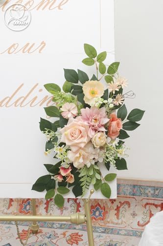 Pack of 2 Wedding Arch with Artificial Flowers and Welcome Sign