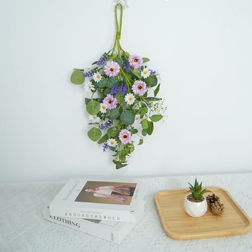 20 Inch Purple White Artificial Daisy Teardrop Swag