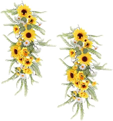 2PCS Artificial Sunflower Swags for Front Door