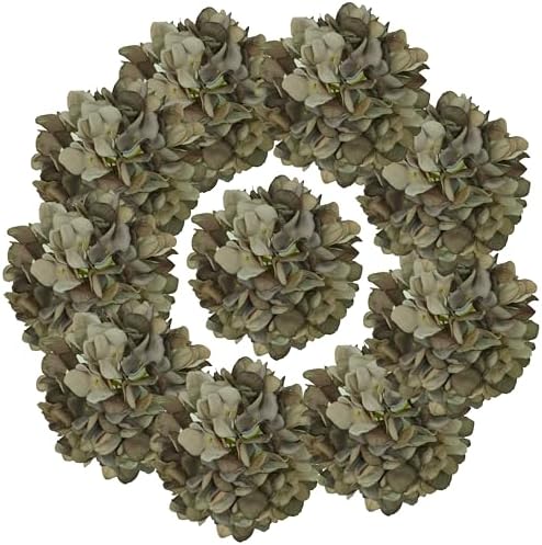71 Inch Coffee Hydrangea Artificial Flowers Heads 10 Pcs
