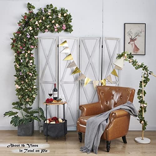 PONKING Artificial Rose Vine Flower Garland with Green Leaves
