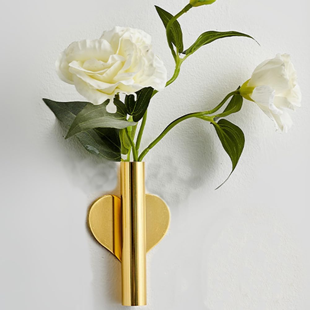 Heart Shaped Wall Mounted Flower Tube in Gold
